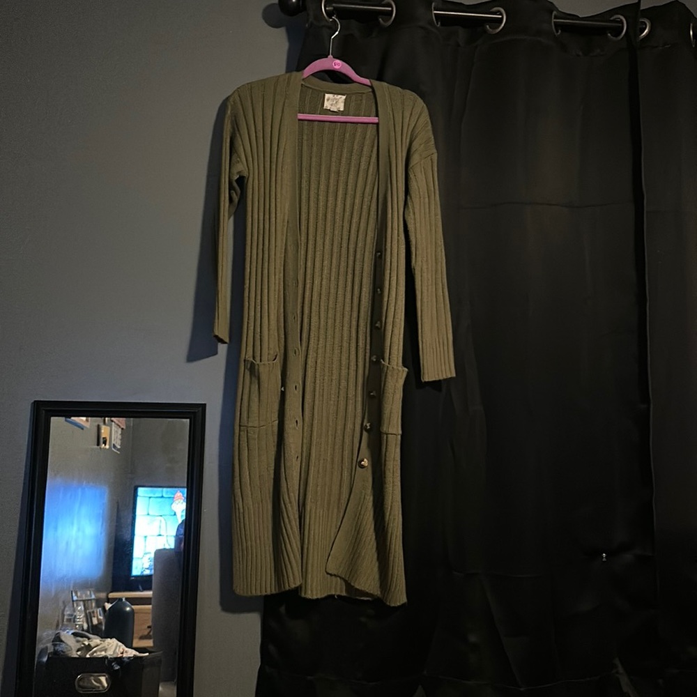 Long green cardigan. Size small
